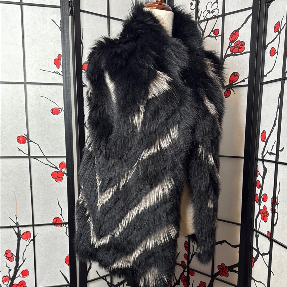 Rabbit Fur Black Grey Chevron vest custom made Small